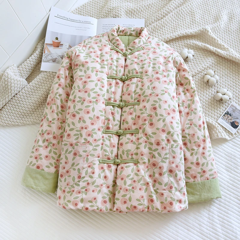 2024新款新中式国风盘扣手工纯棉花袄 冬季保暖棉衣