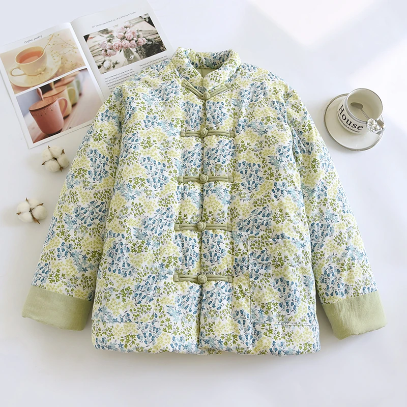57 棉花中式碎花棉袄女中国风复古棉衣加厚上衣文艺范冬装