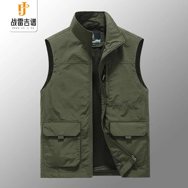 战雷吉谱户外马甲男士春秋季薄款速干马夹多功能工装背心无袖大码