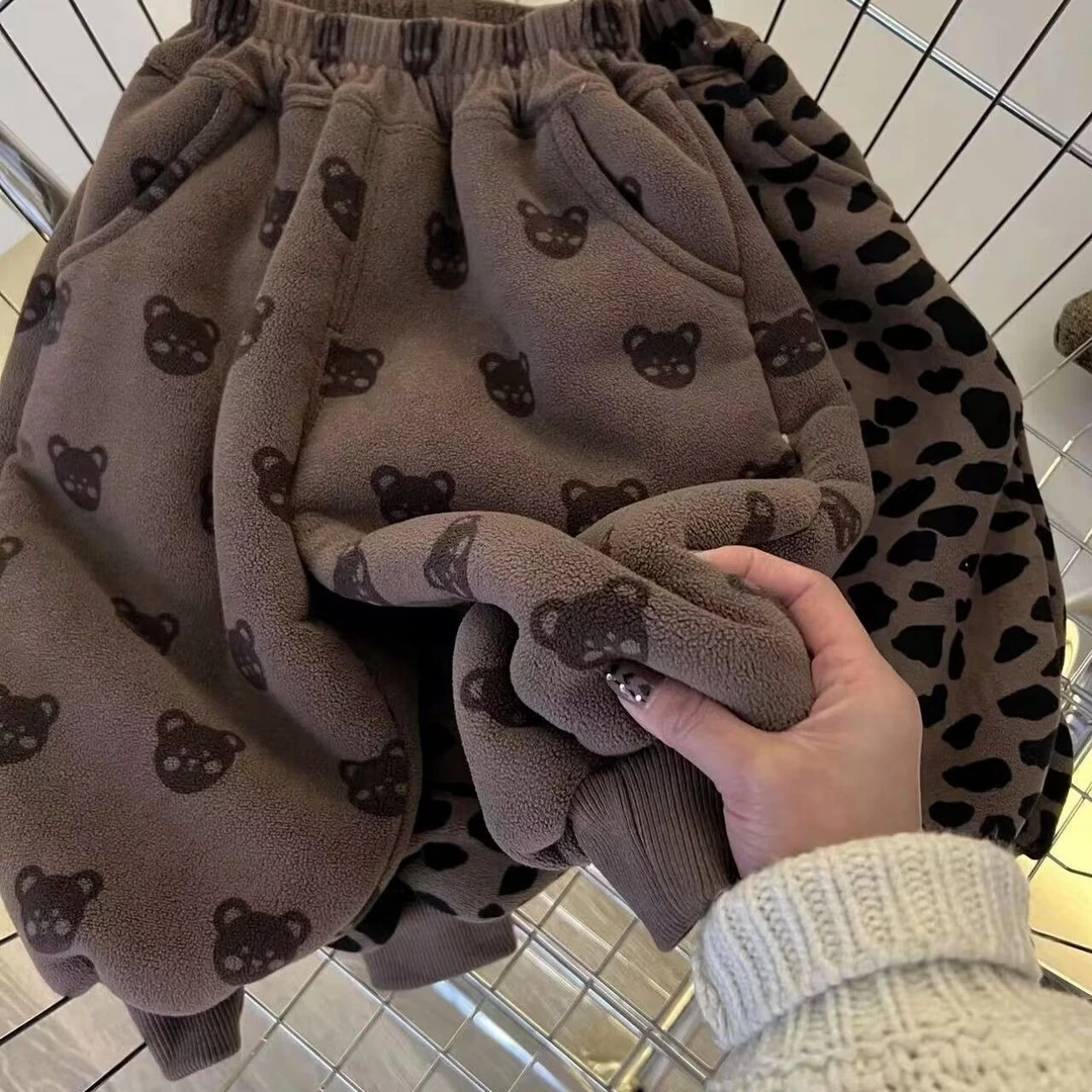 儿童加绒加厚裤子2023冬季新款韩版男女宝宝舒适款保暖时尚束脚裤