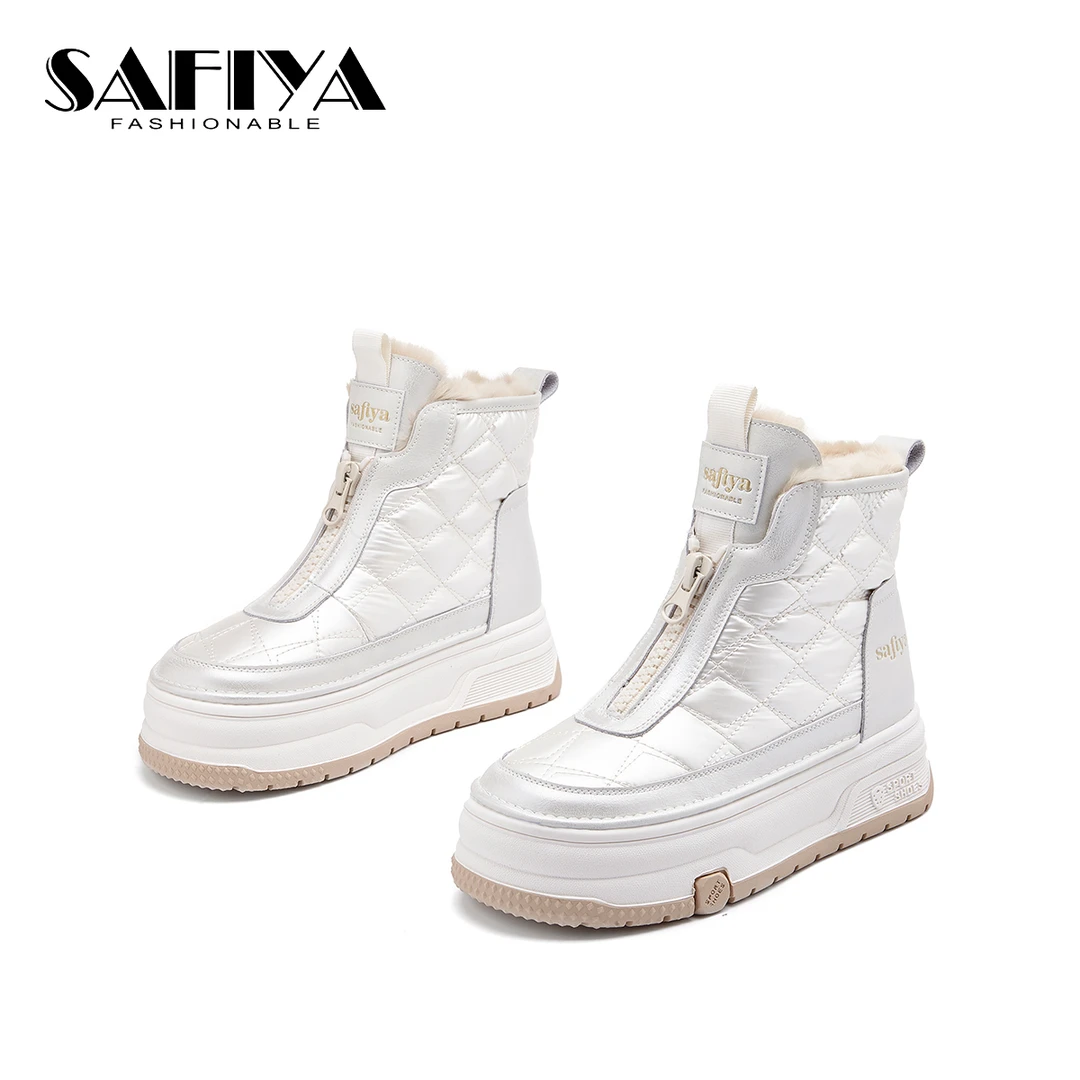 索菲娅Safiya2024冬季新款百搭时尚高帮厚底加绒休闲鞋SF44118A37