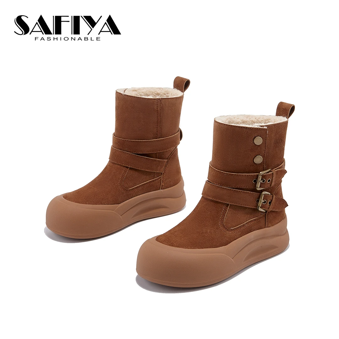 索菲娅Safiya2024冬季新款时尚休闲舒适加绒保暖短靴女SF43118B34