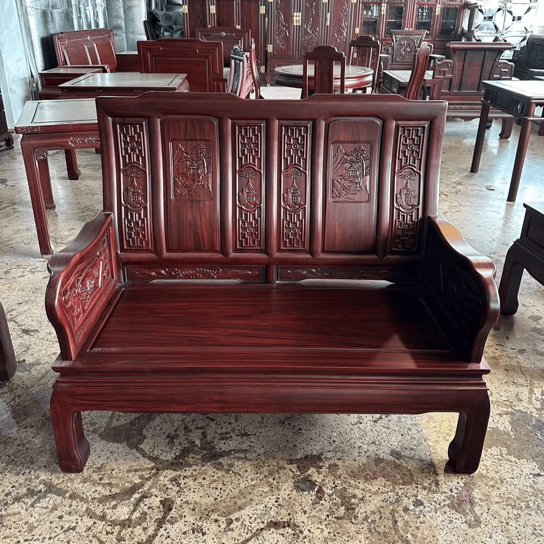 南美酸枝万字沙发双人位家用客厅木质雕花古典