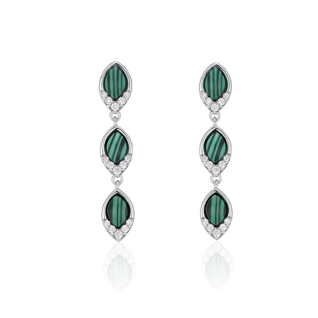 铜合金耳饰 【HevinStudio】巴洛克风绿孔雀三花流苏耳坠E244