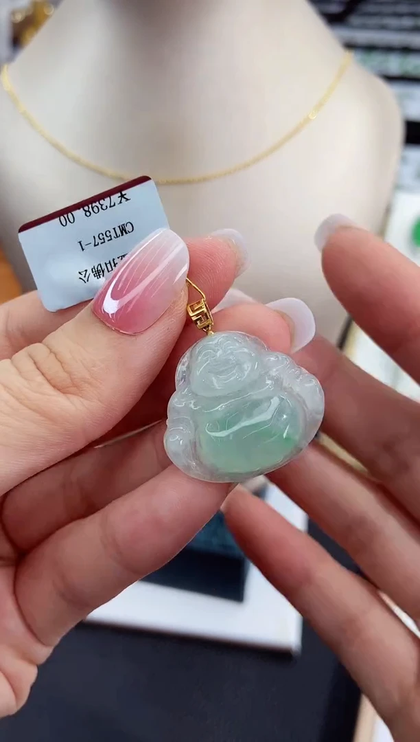 【闪购商品】翡翠挂件18K金镶嵌18K金扣佛公多人@@CMT557-1