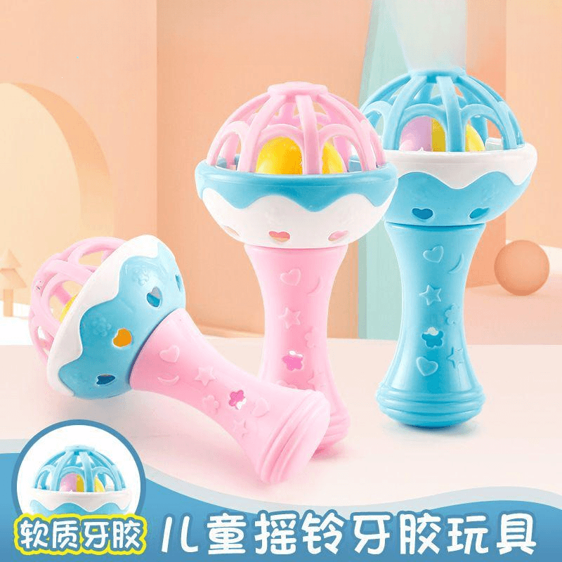 婴儿手摇铃玩具牙胶益智早教幼儿新生0-6-12个月宝宝哑铃可水煮