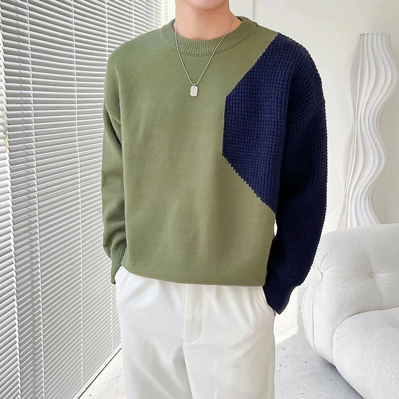 礼帽汪2023撞色毛衣男冬季青少年休闲大码男装加厚保暖打底针织衫