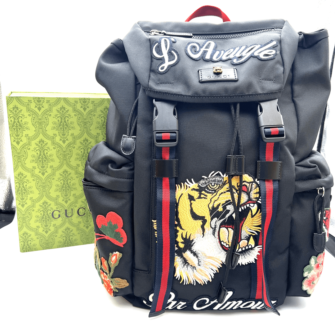 99新 GUCCI/古驰 古驰虎头刺绣双肩包/M143