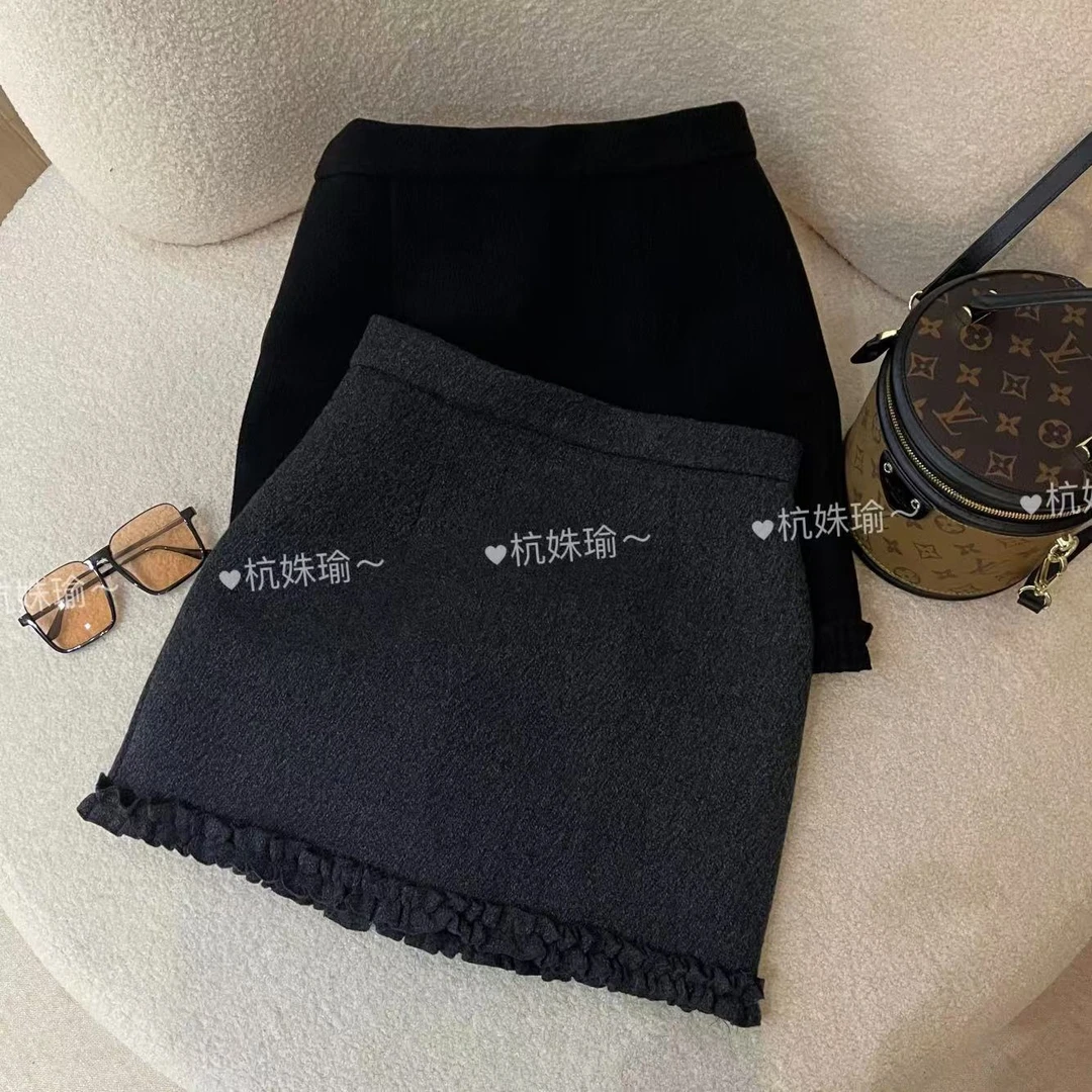 夏夏推荐新款韩系精致花边简约纯色百搭加厚时尚显瘦半身裙女6588