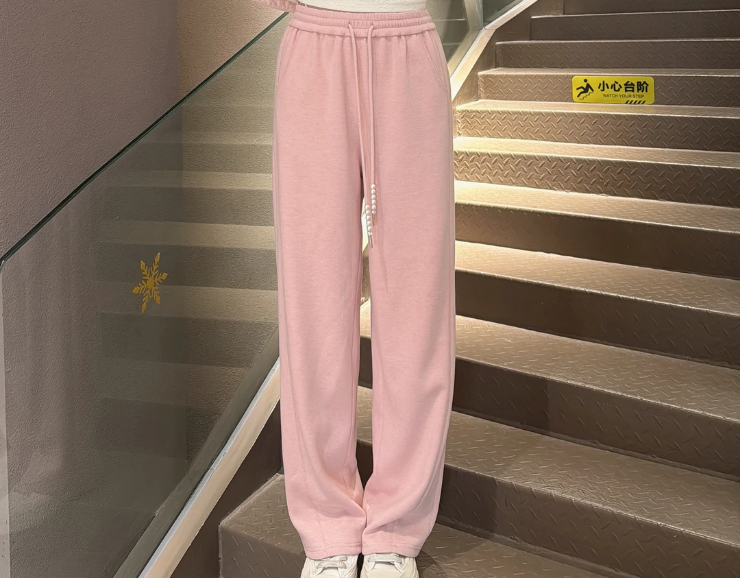 ELFBOX高级感加厚保暖休闲卫裤秋新款高腰宽松阔腿拖地长裤女2913
