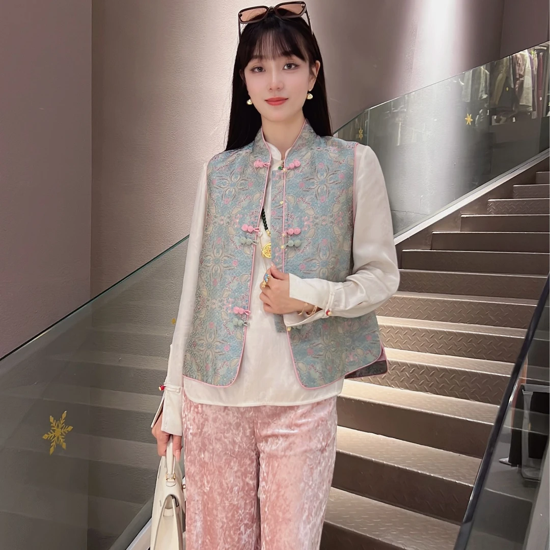 ELFBOX新中式手工盘扣复古马甲新国潮唐装立领时尚百搭马夹女2533