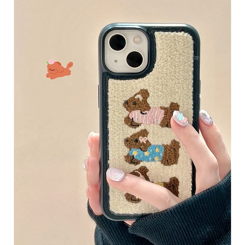 秋冬可爱腊肠狗毛绒适用苹果16promax手机壳iPhone15Pro/14链条13