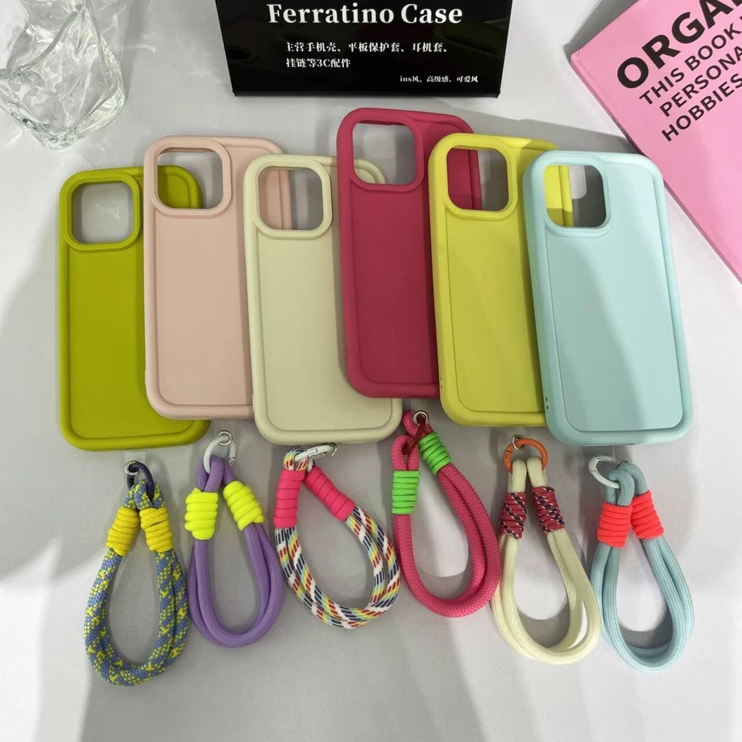 ins风多巴胺纯色硅胶短挂绳iPhone14promax适用苹果15/13手机壳女