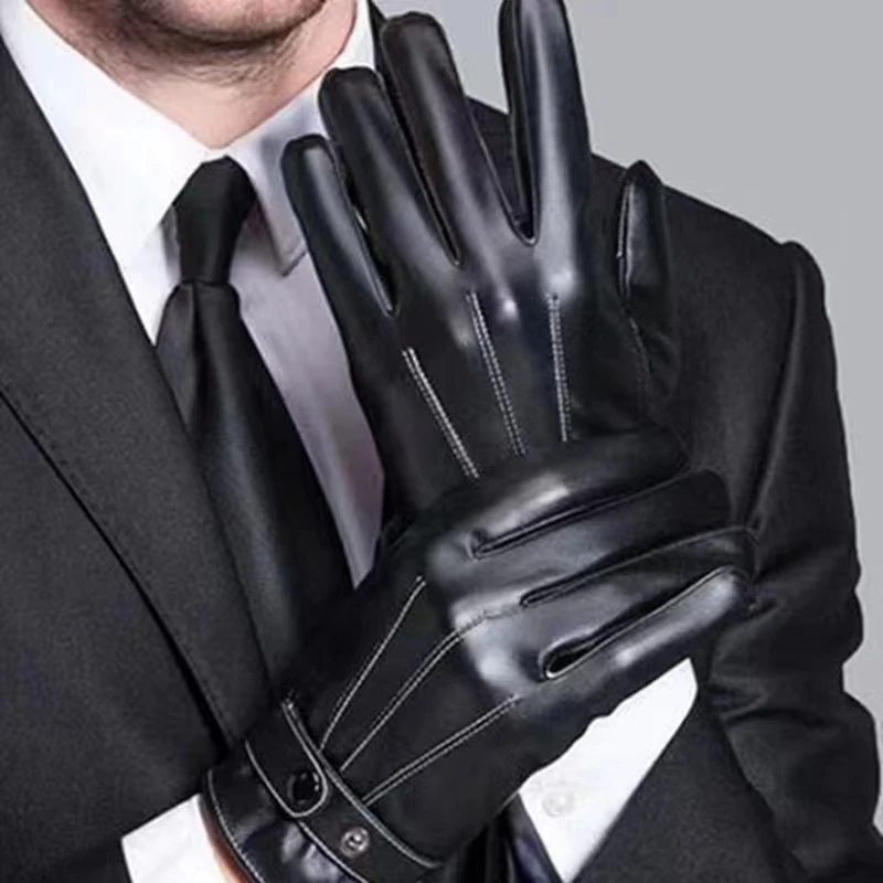 【5.9/双】冬季手套PU加绒加厚黑色触屏皮手套暖手套韩版黑色