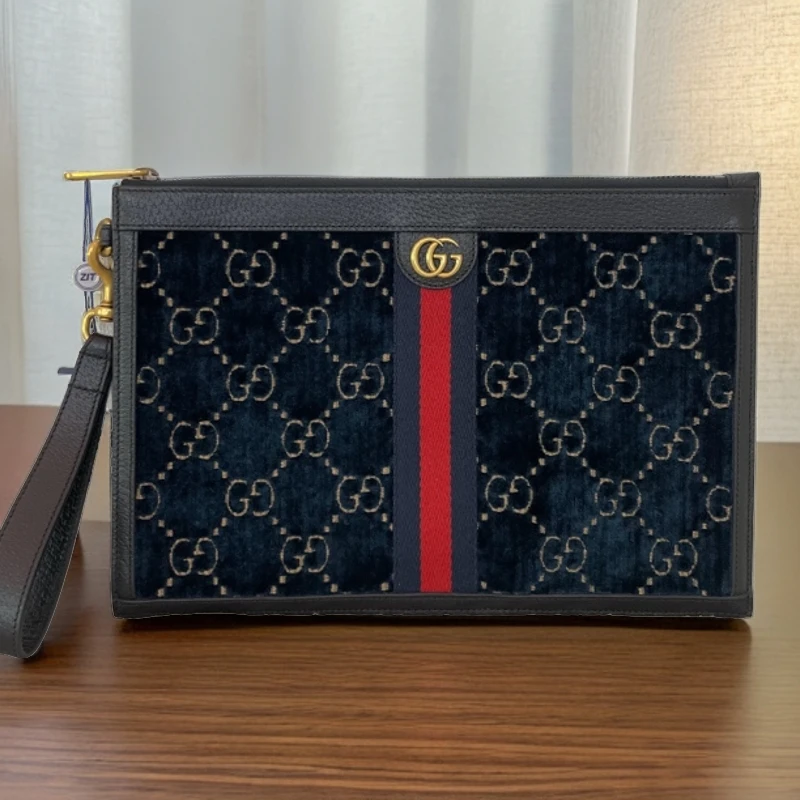 99新 GUCCI/古驰 2853/孔雀蓝时尚休闲手拿包
