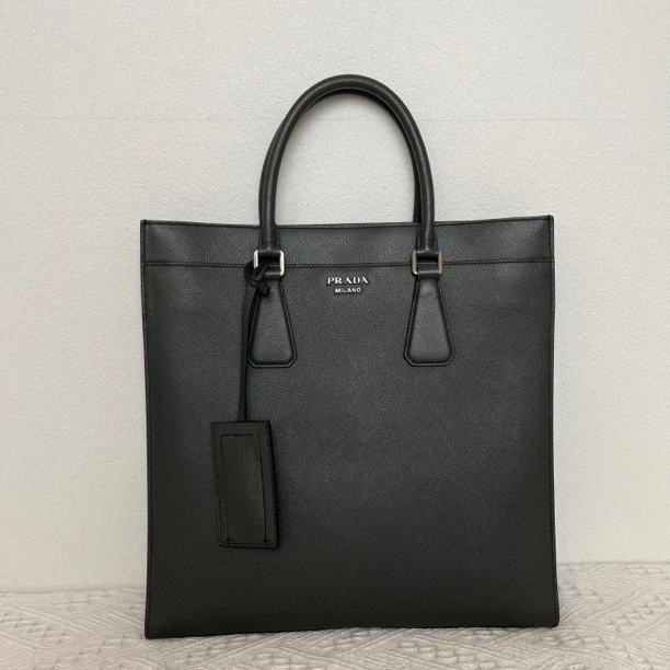 95新 Prada/普拉达 男士时尚灰色全皮手提公文包3074