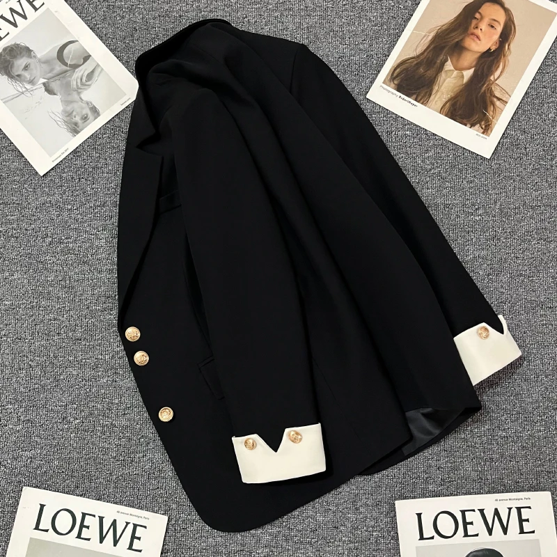 爆款法式黑色西装外套女2024春秋季宽松版型韩版小个子显瘦小西服