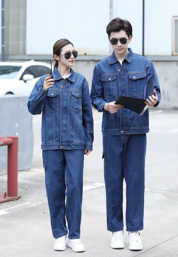 牛仔工作服套装男加厚电焊耐磨防烫工厂汽修工作服