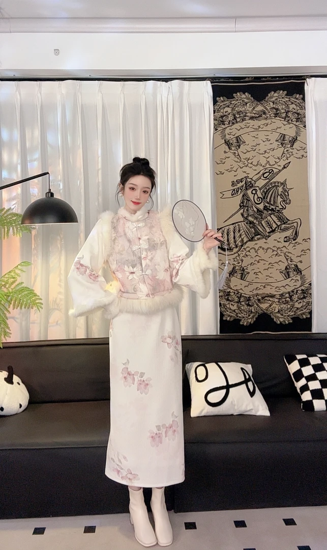 鱼鱼定制#2024冬季气质 连衣裙+马甲两件套 套装