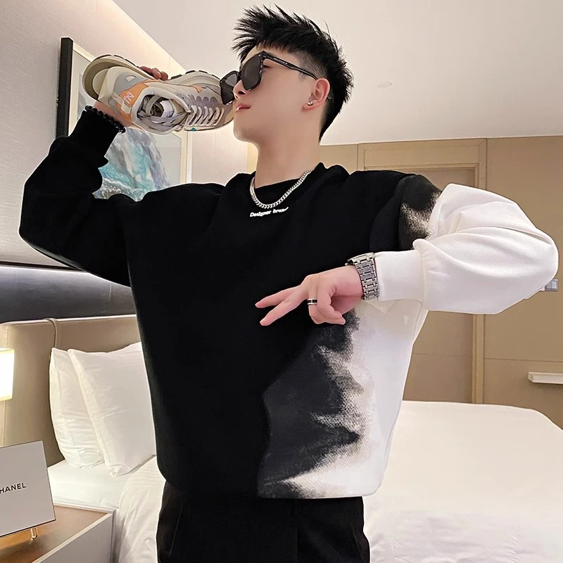 春秋字母刺绣卫衣男潮牌渐变色长袖T恤2024新款上衣t秋冬休闲外套