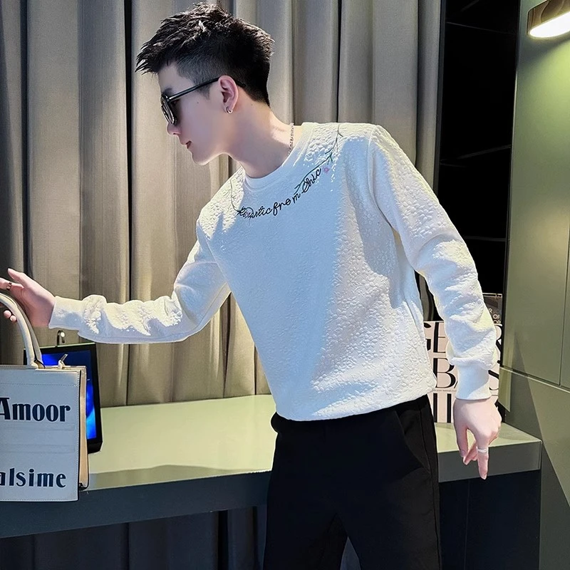碎花卫衣男士春秋季2024新款潮牌男装痞帅设计感刺绣长袖T恤上衣