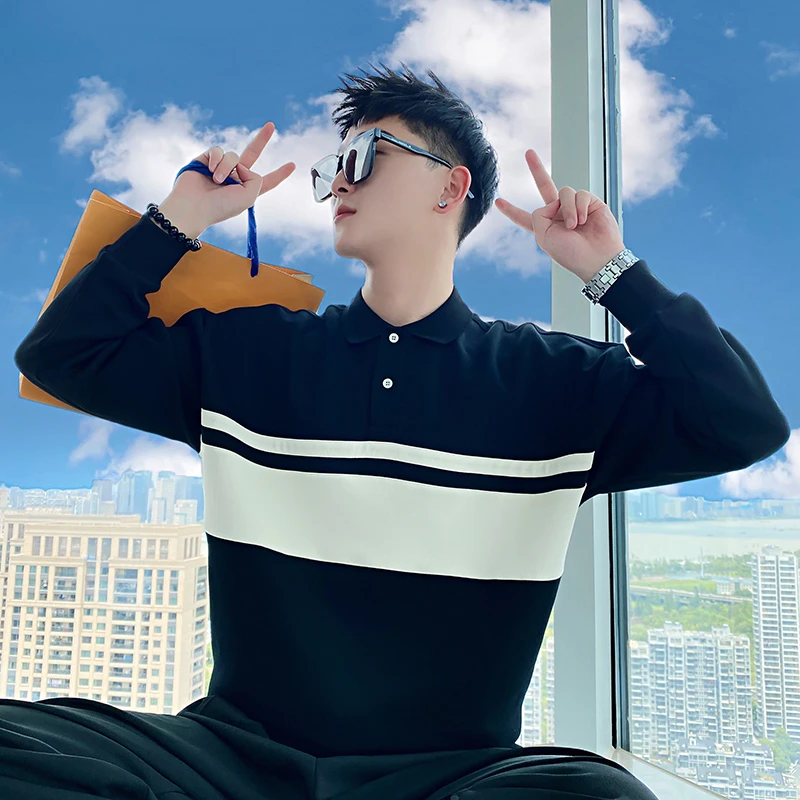高级感翻领卫衣男春秋季潮牌痞帅长袖POLO衫2025新款男装休闲T恤