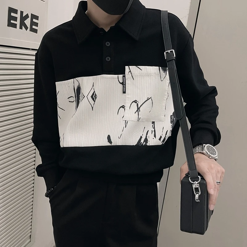 男士高级感POLO衫领卫衣冬季潮t长袖男装上衣2025新款春秋季外套