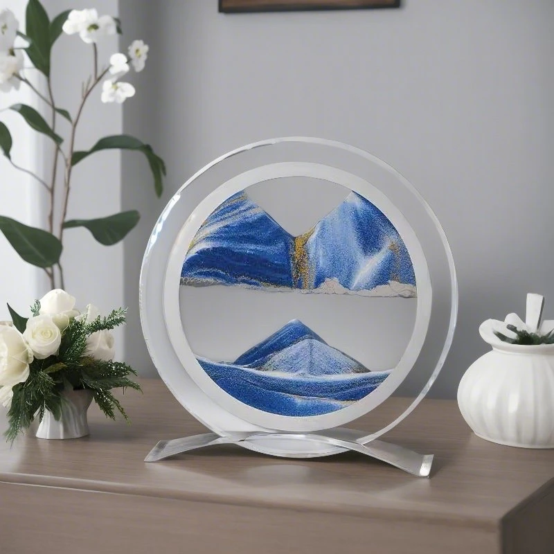 网红动景解压镜面流沙画简约抽象玻璃工艺品沙漏创意礼品轻奢摆件