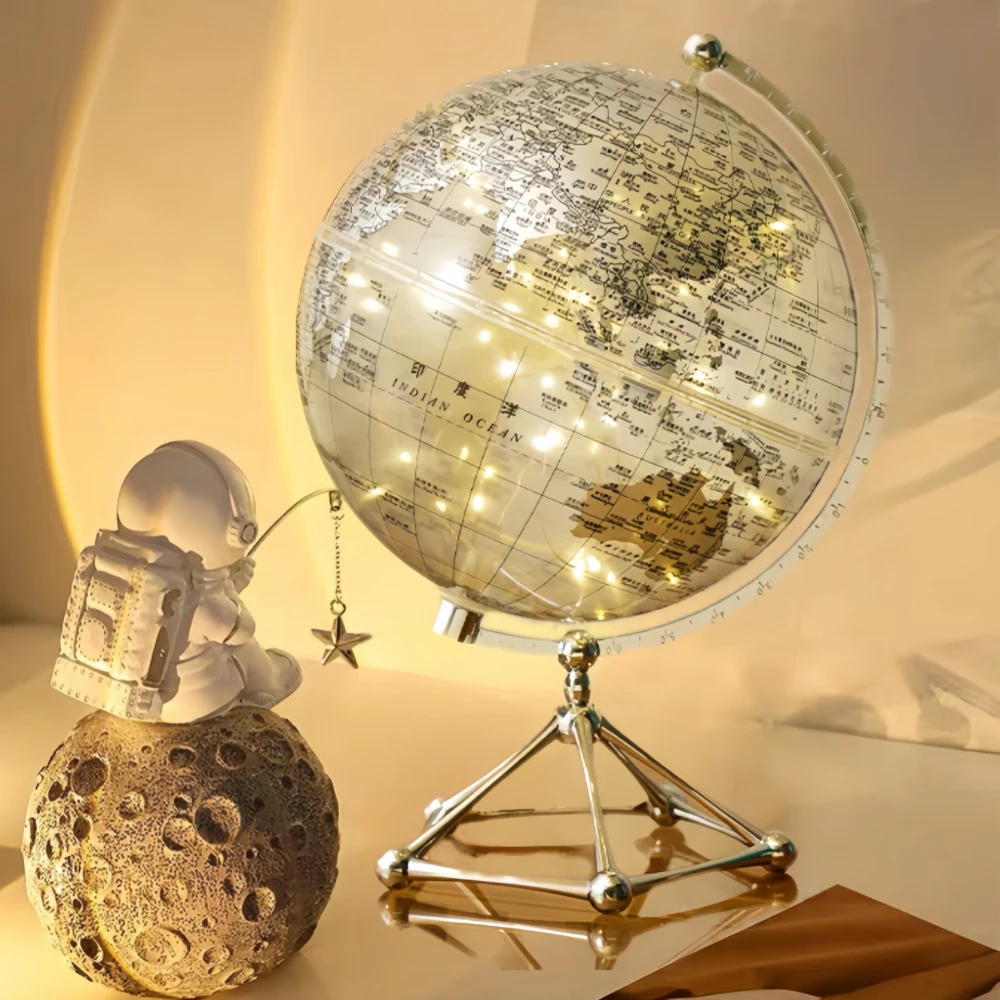 轻奢高档透明地球仪摆件解压客厅电视柜发光桌面书房家居装饰品