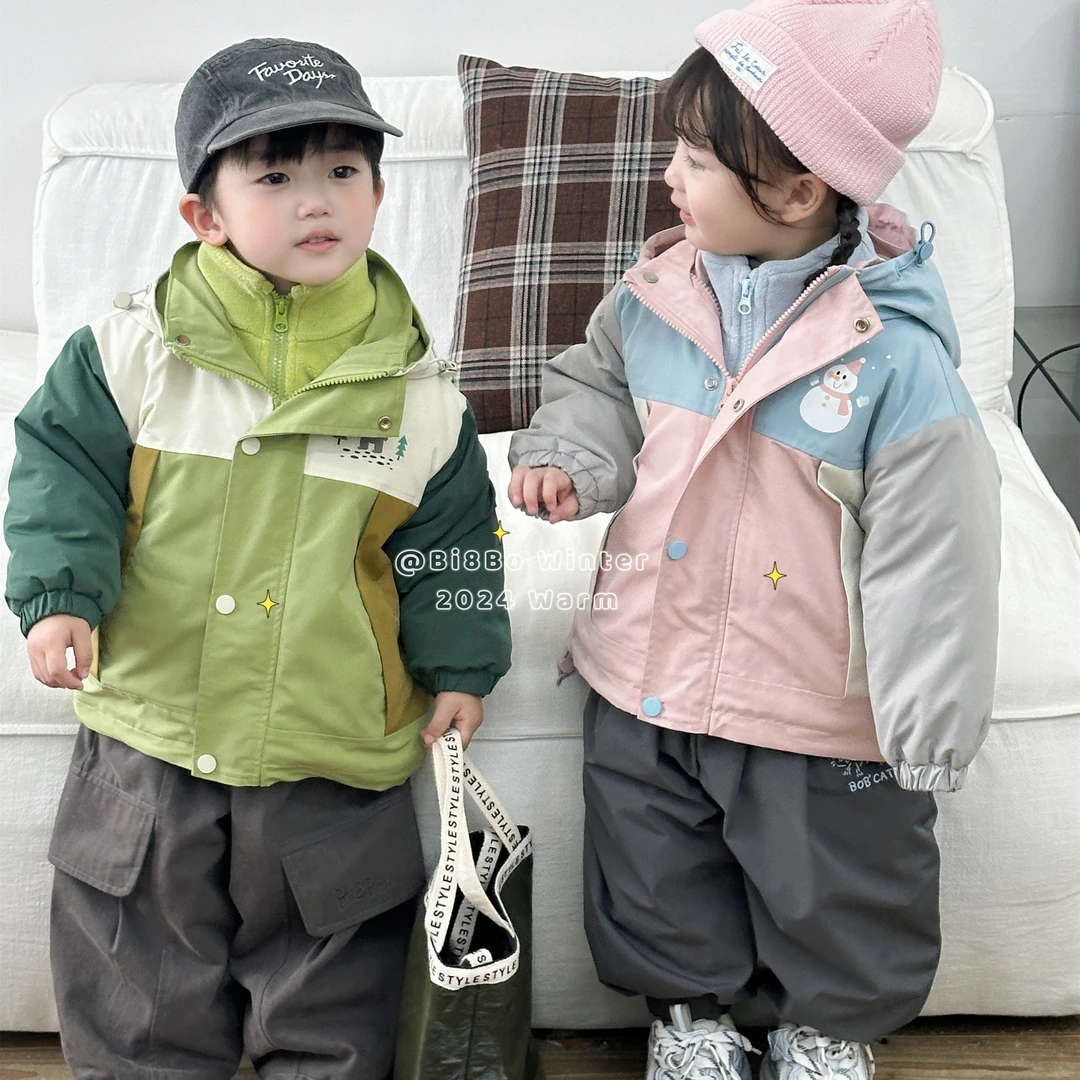 bi8bo秋季新款儿童深秋冬季外套保暖奥粒绒加棉冲锋衣两件套30921