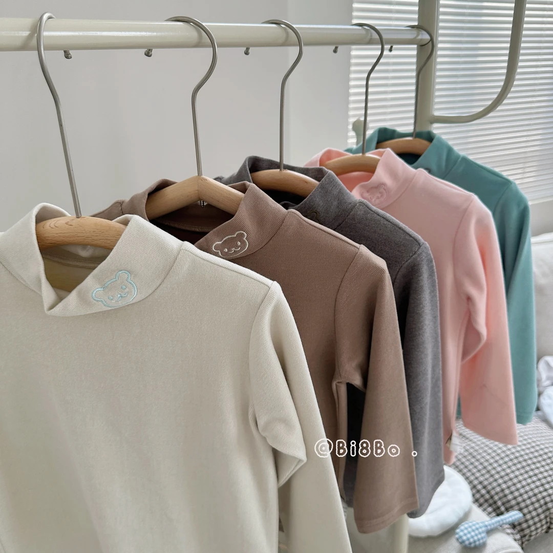 bi8bo秋季新款保暖亲肤儿童加厚绣花打底衫30901