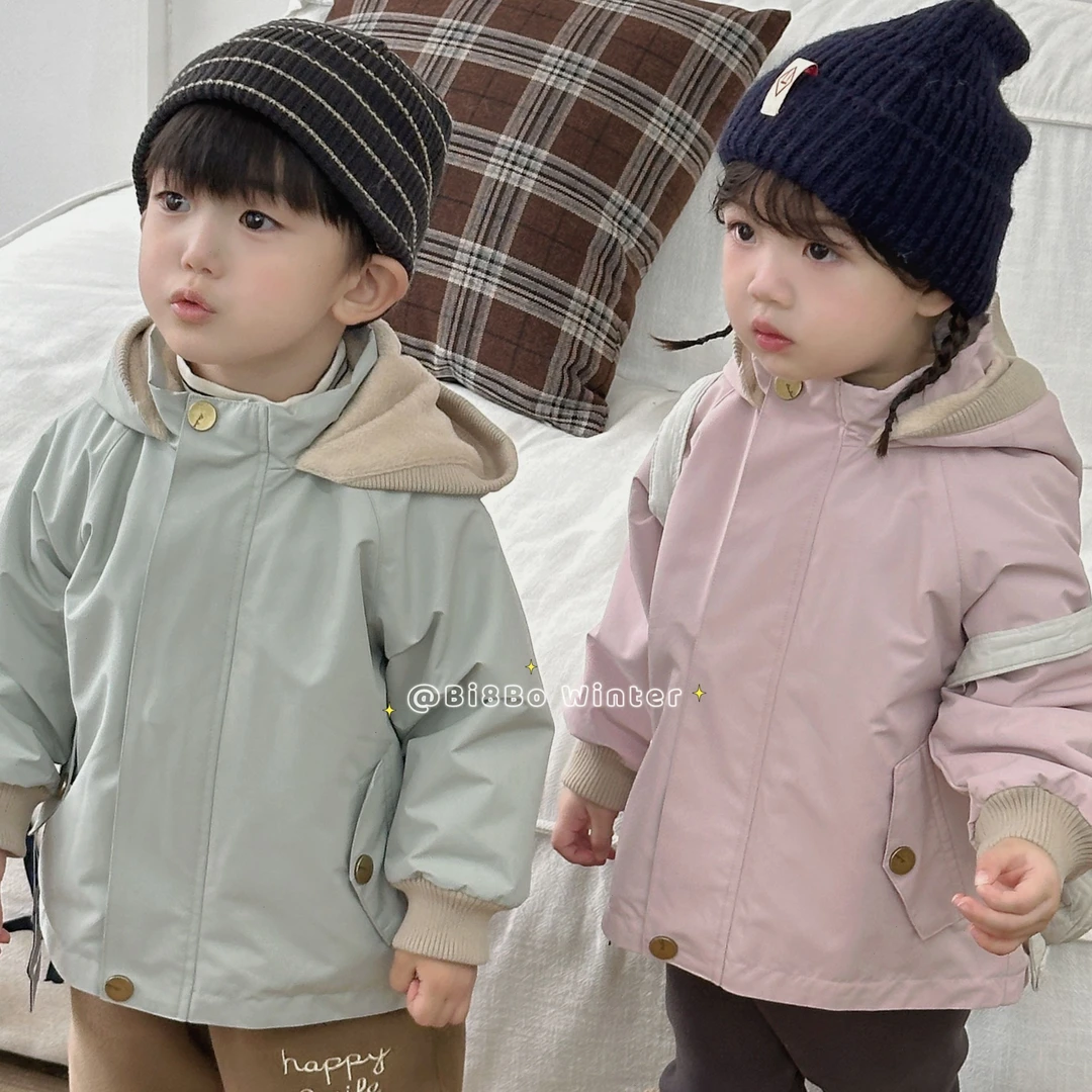 bi8bo春秋新款儿童加厚外套韩版时尚纯色杜邦三防风衣冲锋衣30926