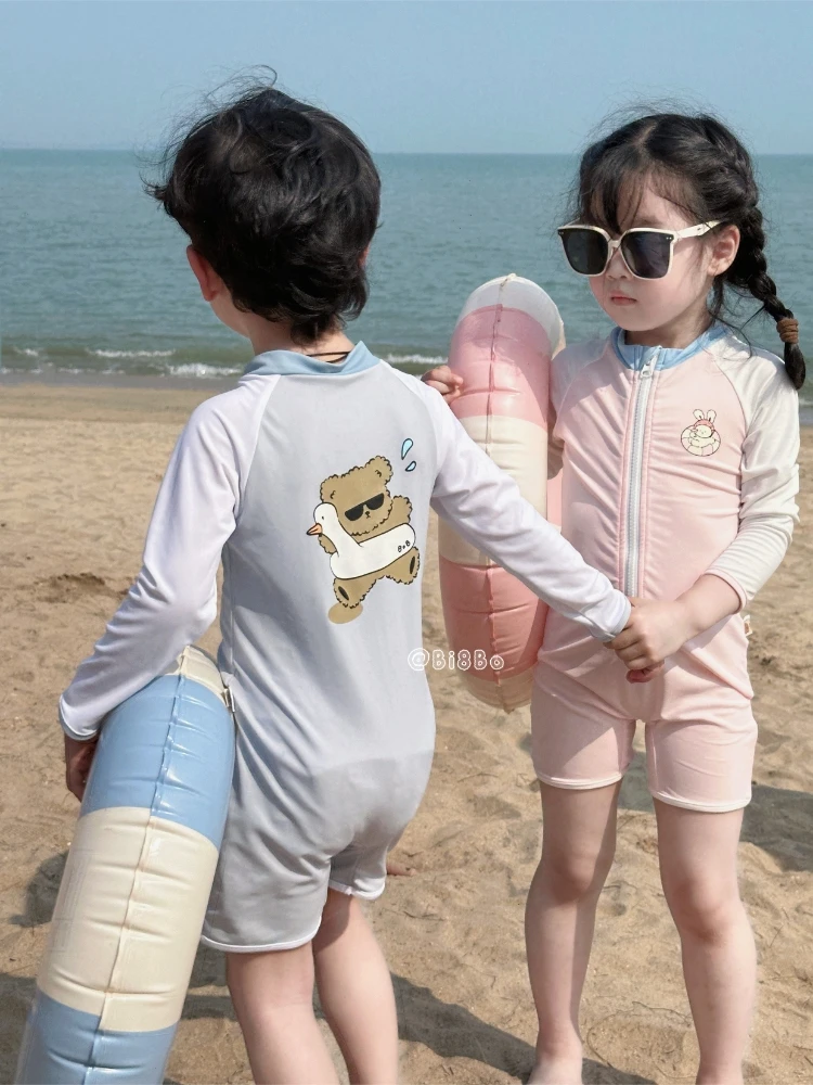 bi8bo品牌正品新款儿童可爱洋气印花卡通连体防晒泳衣带泳帽30797