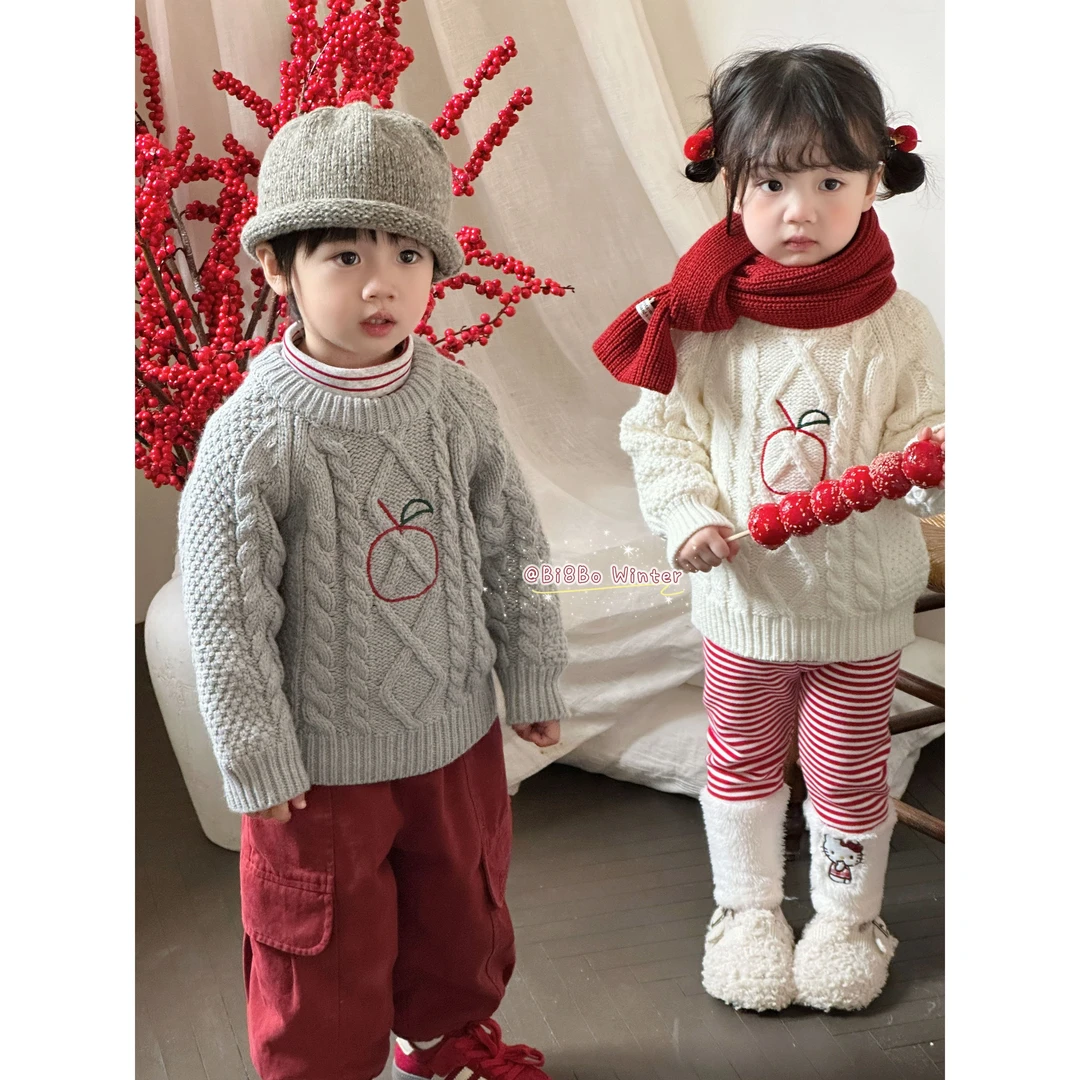 【糕妈专属】bi8bo冬季新款儿童年服百搭加厚韩版圆领毛衣 31066