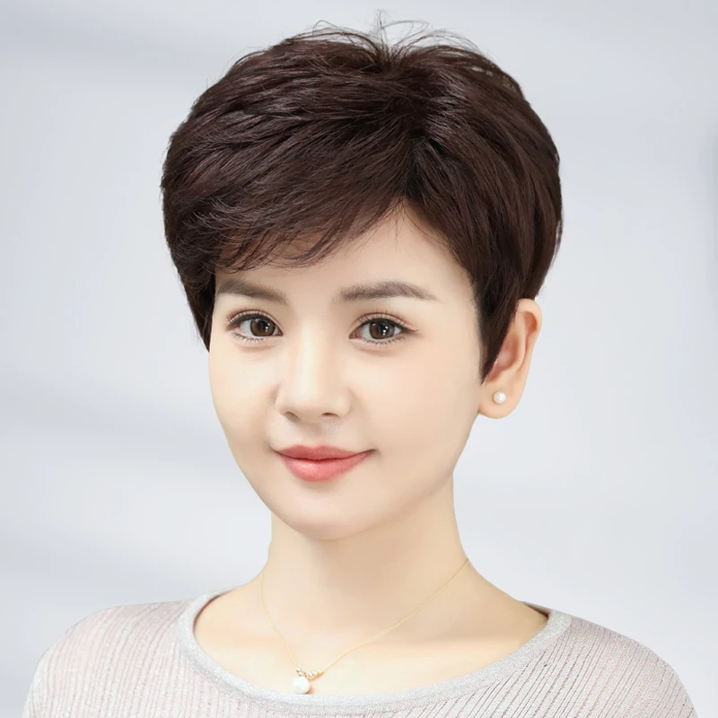 假发女全头套短发假发中老年妈妈自然真发真人发丝百搭轻薄纹理款