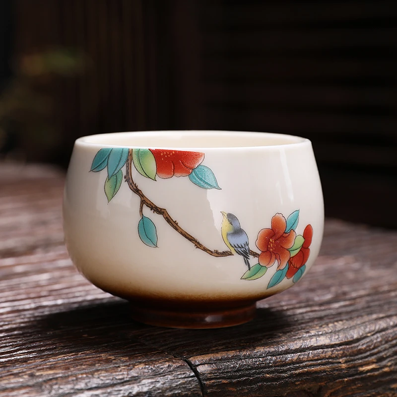 主人杯草木灰礼盒装功夫茶杯个人专用陶瓷泡茶盏大容量品茗罗汉杯