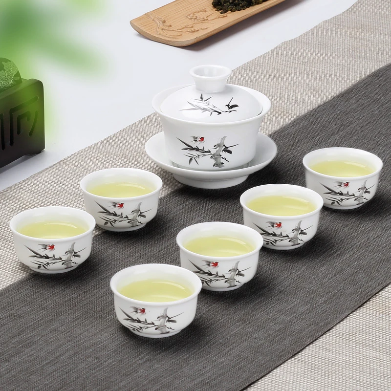 中式淡雅陶瓷功夫茶具家用茶杯茶壶简约现代泡茶德化白瓷小套办公