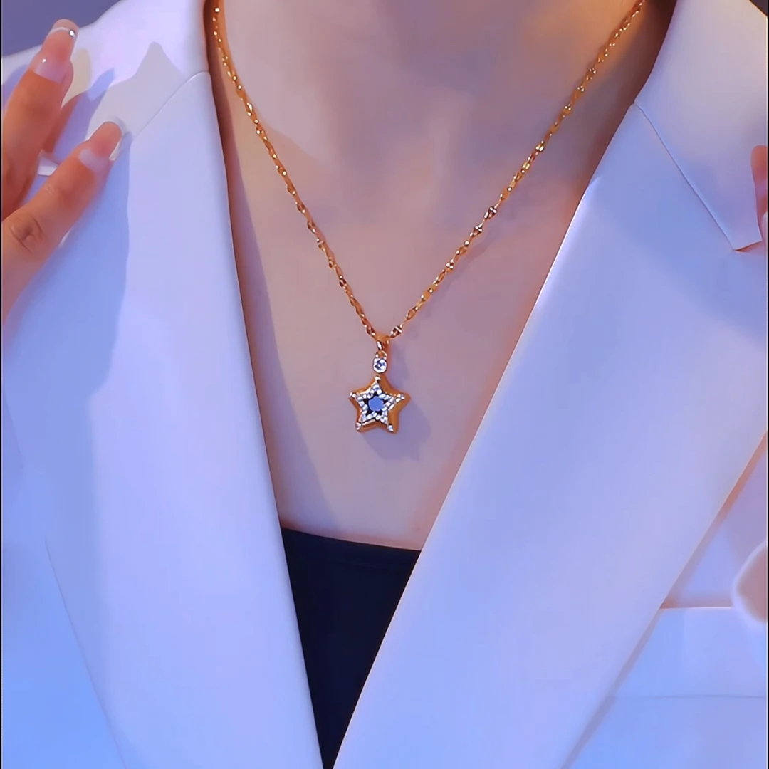 钛钢合成锆石项链 五角星项链气质时尚百搭小众简约ins锁骨链