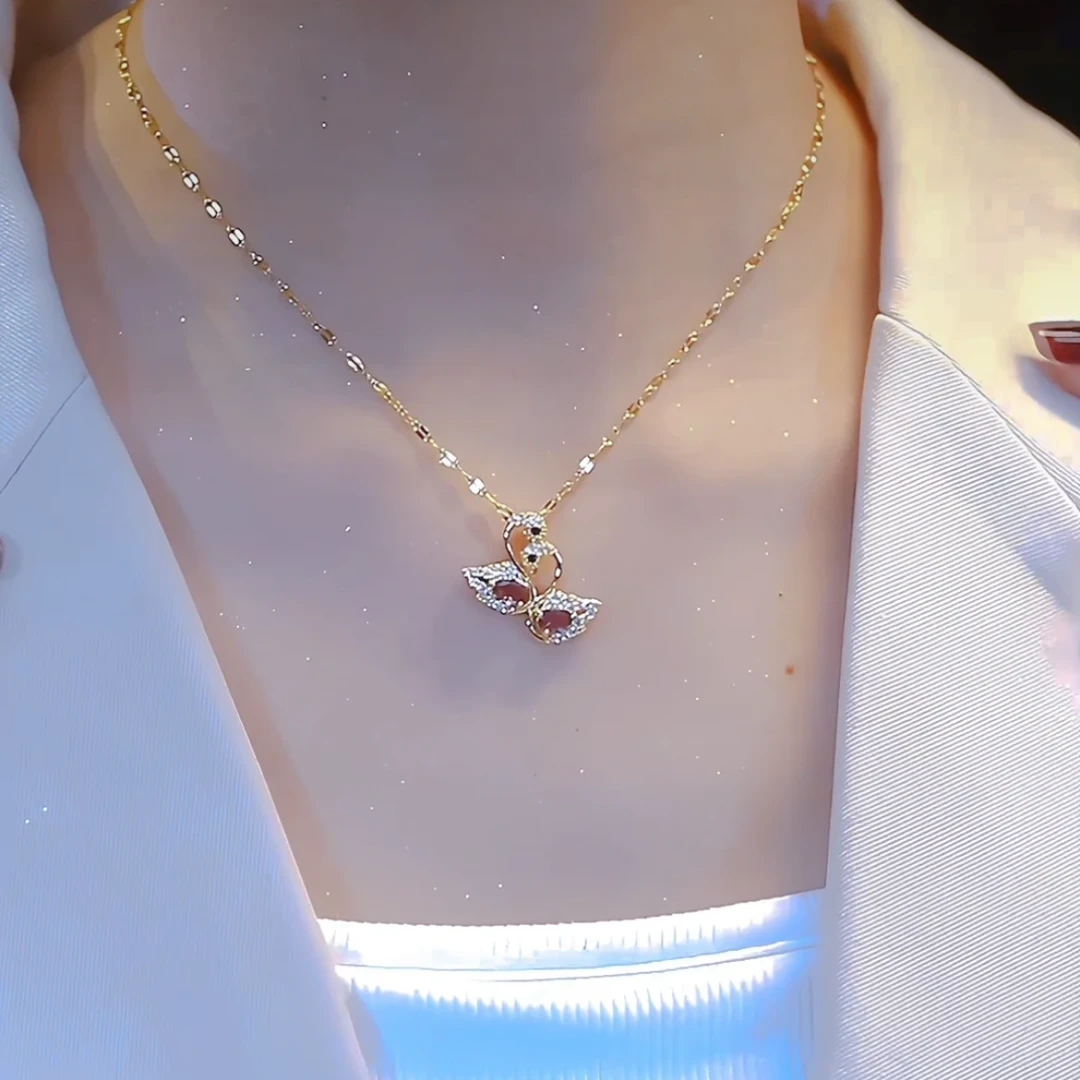 钛钢项链 时尚百搭小天鹅项链轻奢小众锁骨链精致紫色颈链气质