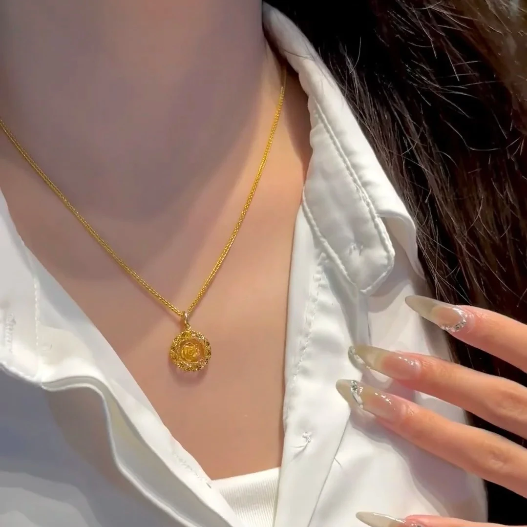 钛钢项链 网红爆款织梦网玫瑰花项链时尚百搭轻奢锁骨链女士气质