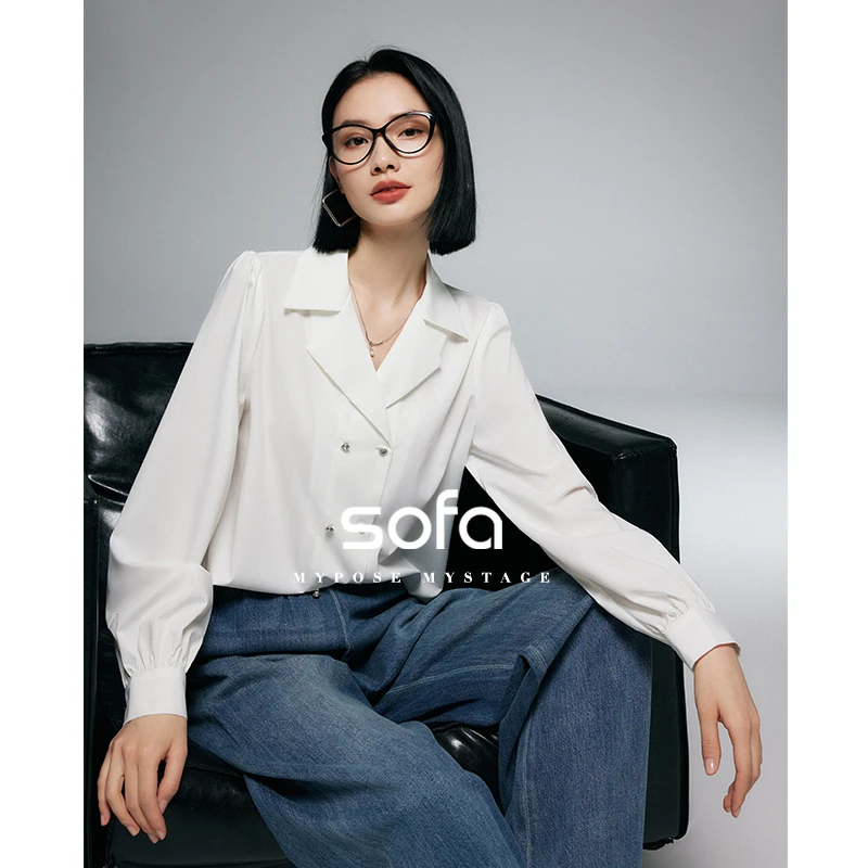 sofaS41D5503782法式简约西装领白衬衫气质通勤遮肉显瘦衬衣