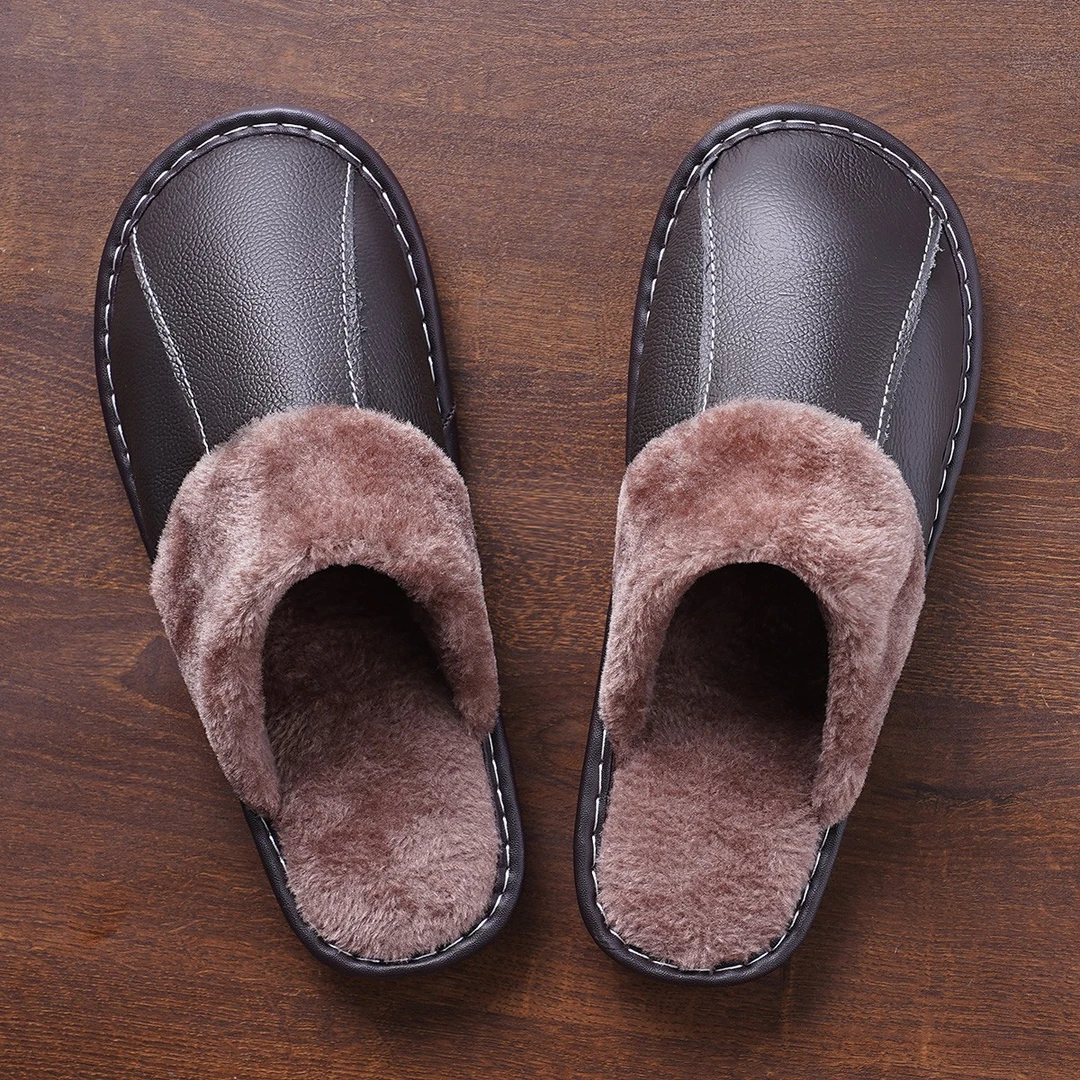 【XX男装】冬季居家男士包头软底加厚牛皮拖鞋TX2021