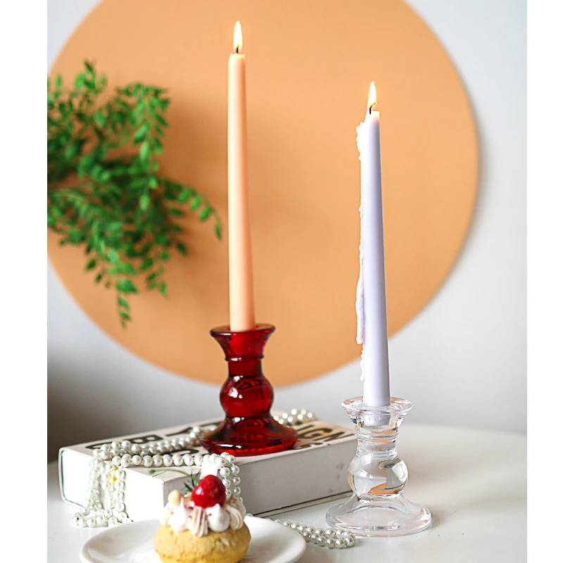 中古红色罗马柱玻璃烛台浪漫烛光晚餐ins风拍照道具欧式家居装饰