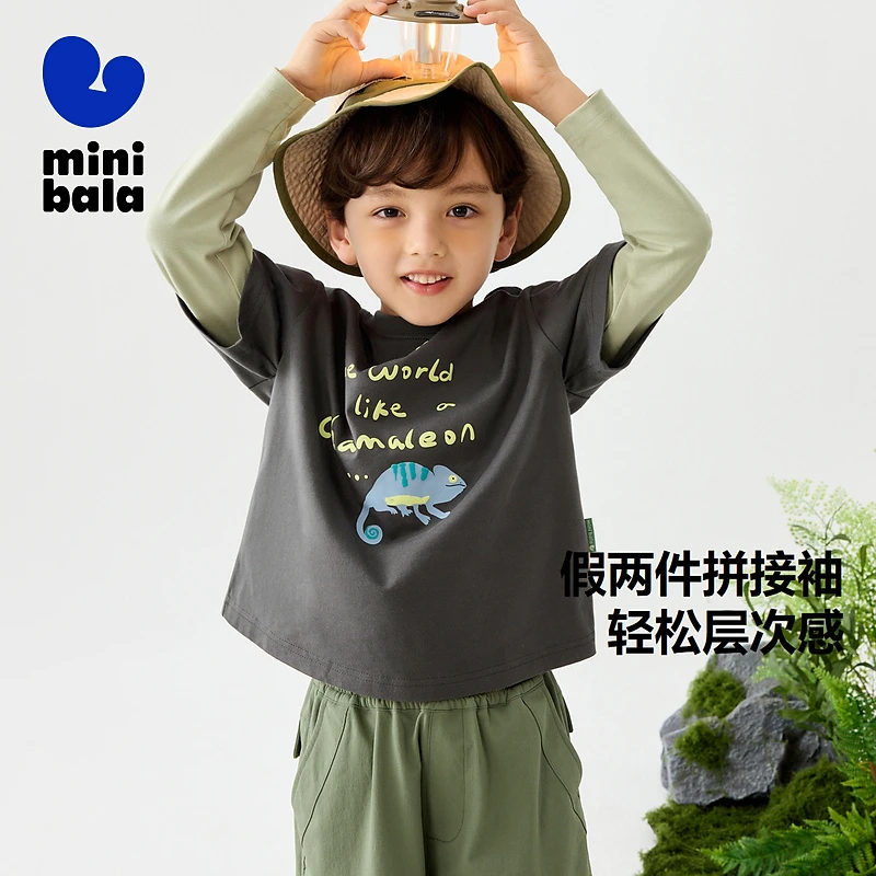 迷你巴拉男童T恤2025新款儿童长袖宝宝上衣