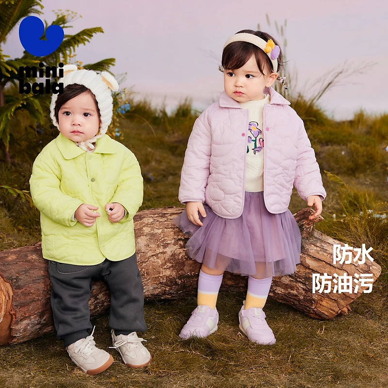 迷你巴拉冬季新款男女童防水防油污厚款衬衫外套衬衫领保暖