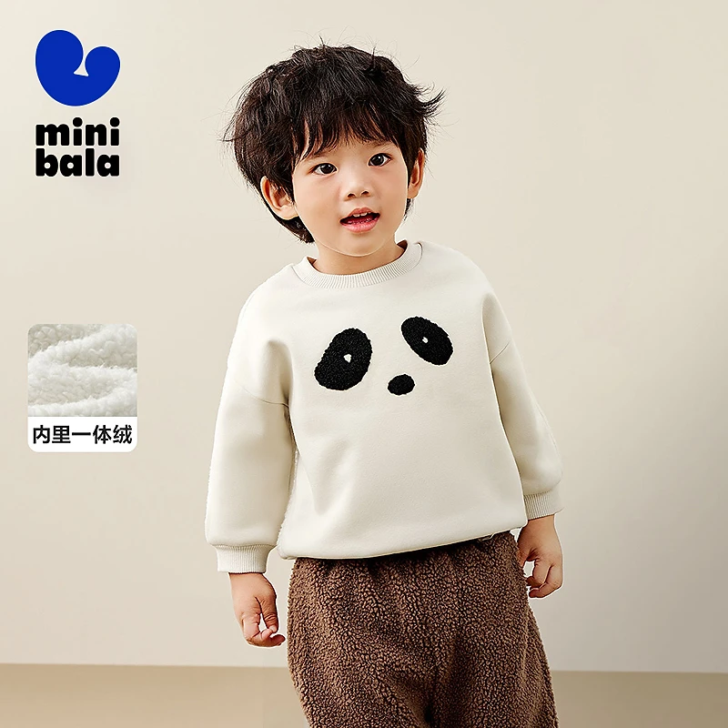 迷你巴拉男女童冬新品加绒亲肤卫衣舒弹长袖上衣230424121203