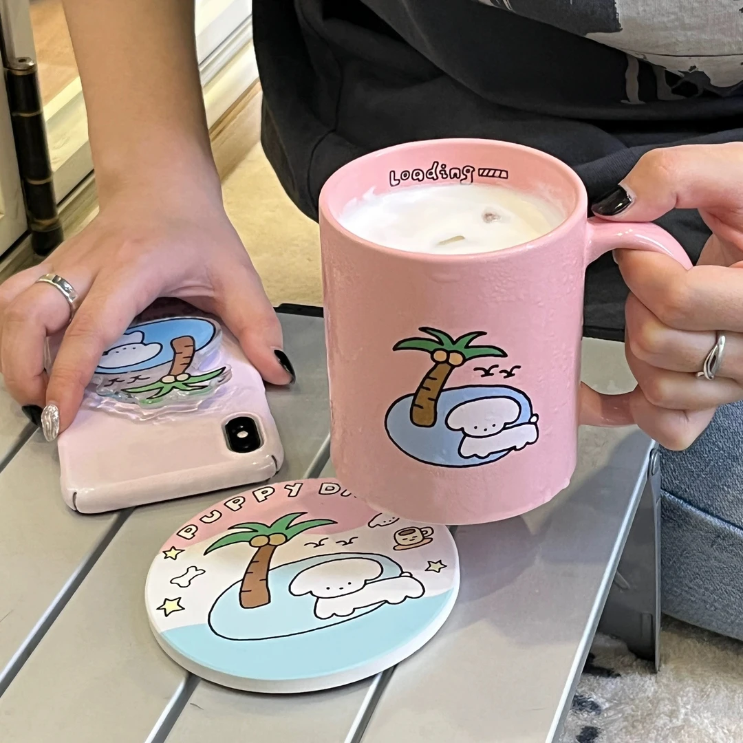 水杯可爱家用情侣创意陶瓷学生咖啡杯带盖个性对杯奶杯潮流网红