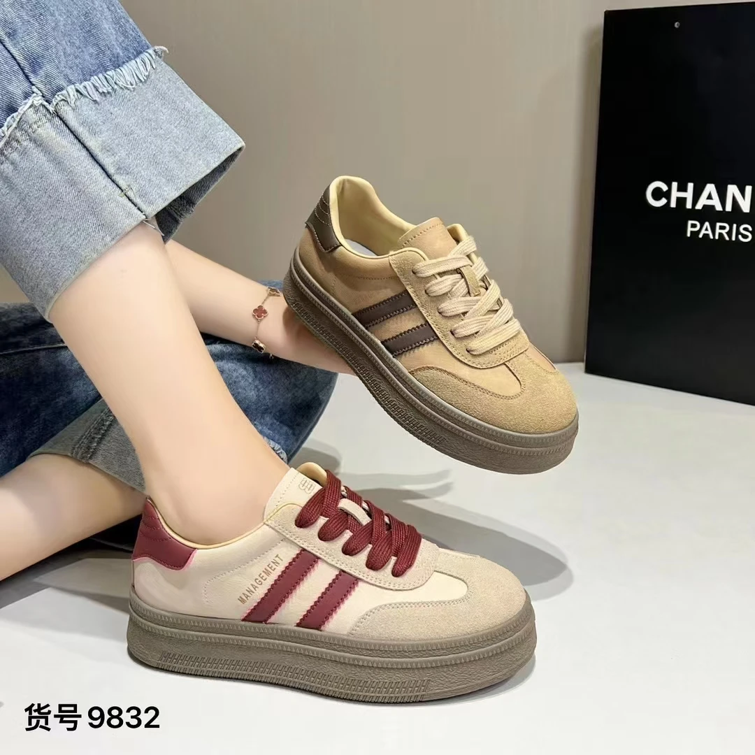 9832秋款德训鞋厚底皮面板鞋2024新款四季韩版百搭平底休闲小白鞋