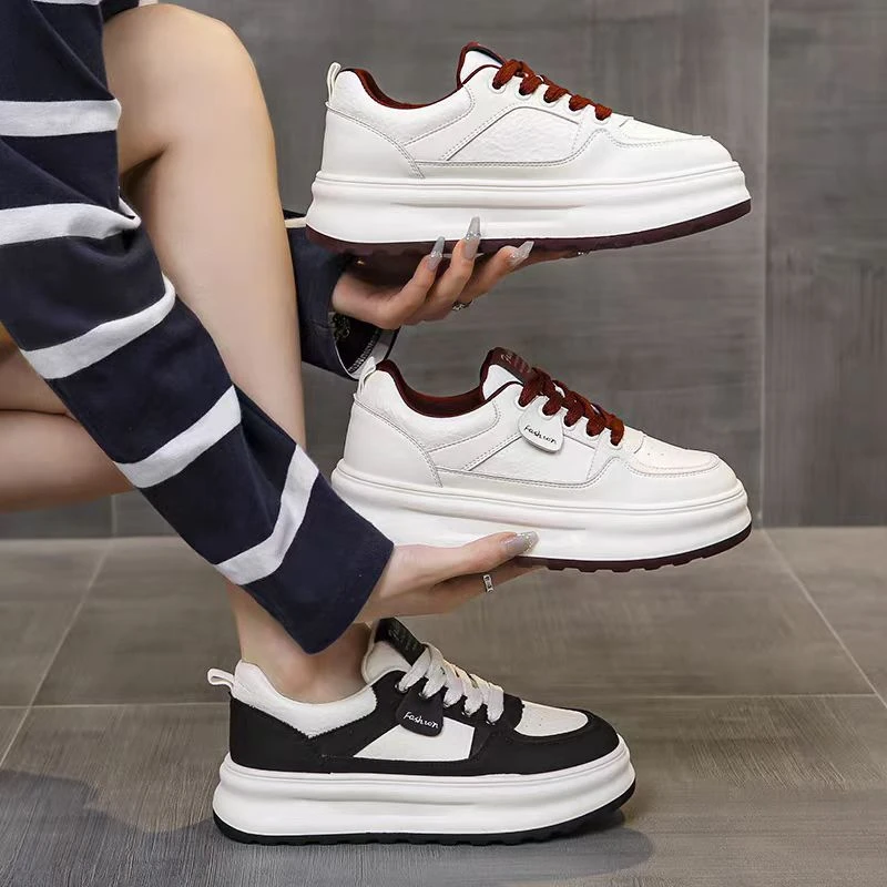 A85女士真皮厚底板鞋2024新款韩版秋冬百搭低帮平底休闲小白鞋