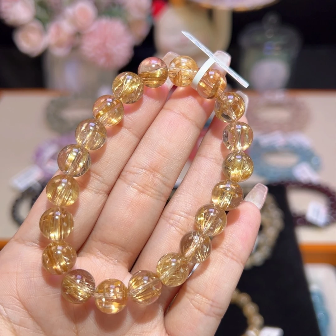 水晶手串未镶嵌奶**宝殿堂级的金发晶9.7